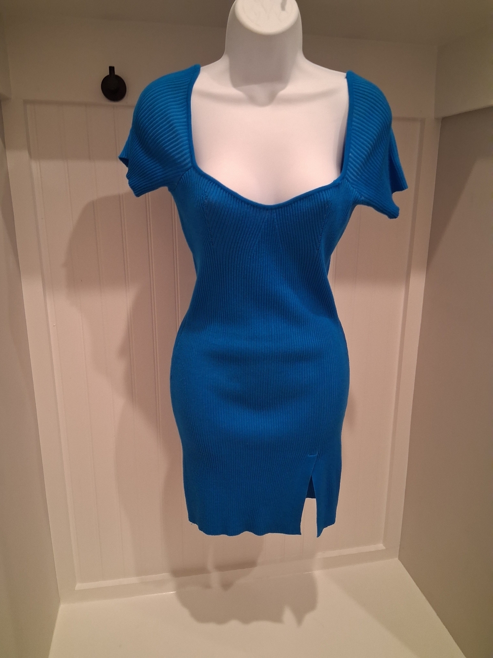 Almost Famous Teal-Blue Ribbed Square Neck Mini Dress